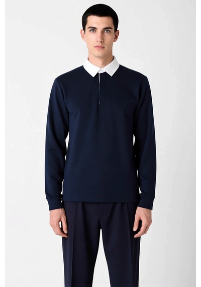 Benerly Erkek Polo Yaka Uzun Kol Oversize Kalıp Sweatshirt Fonksiyonel Da Lacivert