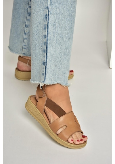 Fox Shoes Y555554003 Taba Hakiki Deri Günlük Kadın Sandalet Taba