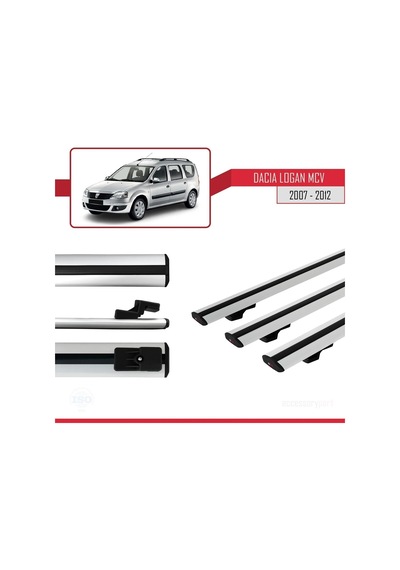 Dacia Logan Mcv 2007-2012 Arası İle Uyumlu Basic Model Ara Atkı Tavan Barı Gri 3 Adet