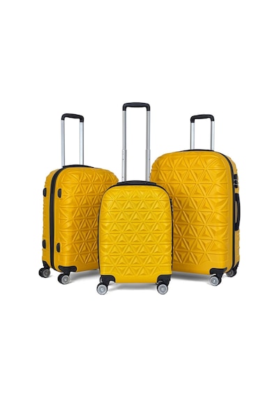 Piramit Desen ABS Seyahat Valizi, Canyon Serisi,  Sarı - 3'lü Set Sarı