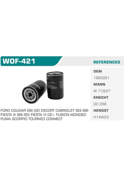WINKEL WOF-421 Yağ Filtresi Fiesta III IV V Focus 98-04 Mondeo Escort V VI Vıı 92-00 Transit Connect 1.6 16V 1.8 16V 2.0 16V