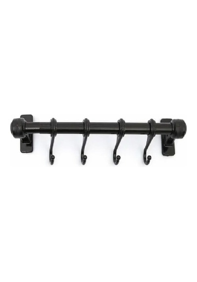 Duvara Monte Edilen 4 Kancalı Dekor Kaşıklık Askı Siyah Renk 25cm Metal Beyaz Diğer
