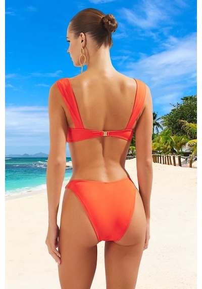 Ersefa Tasarım Bikini Takımı Uv Korumalı Şık Detaylı Klora Dayanıklı Pla Turuncu