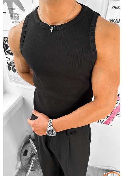 Siyah Cozy Basic Tank Top Likralı Premium Fitilli Atlet Siyah