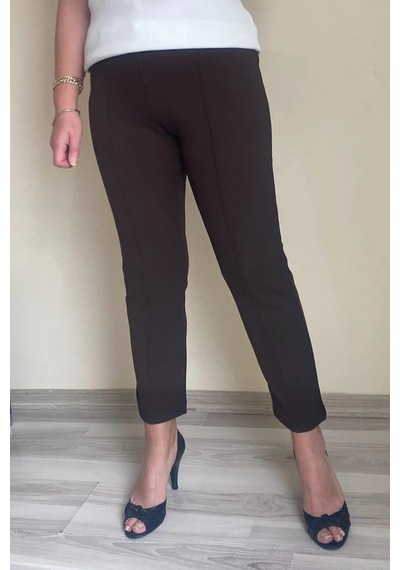 Mia Butik Dertsiz Büyük Beden Koyu Kahve Toparlayıcı Kumaş Pantolon Kahve