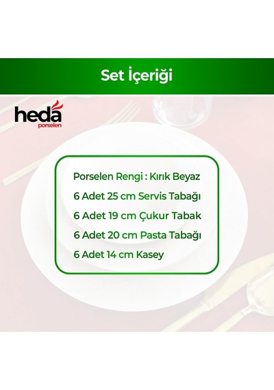 Heda Porselen Hayal Altın Yaldız 24 Parça 6 Kişilik Porselen Yemek Takımı Kırık Beyaz Şık Misafir Sofra Se Diğer