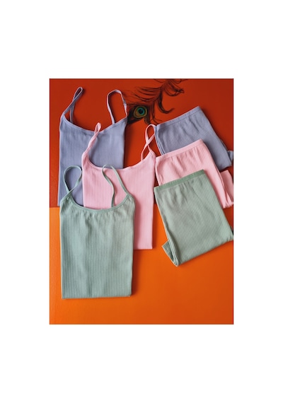 Demirsa Boutique Pamuklu Fitilli Likralı Pembe, Mavi, Yeşil Ribana Kadın İp Askılı 3'lü Atlet Ve Külot-şort Takım Pembe-yeşil-mavi1 Demirsa Boutique Pamuklu Fitilli Likralı Pembe, Mavi, Yeşil Ribana Kadın İp Askılı 3'lü Atlet Ve Külot-şort Takım Pembe-yeşil-mavi1