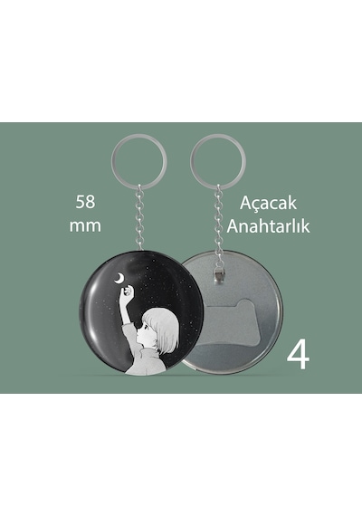 58 Mm Buton Açacaklı Anahtarlık Yuvarlak Baskılı Anahtarlık Ay Tutan Kadın Çok Renkli