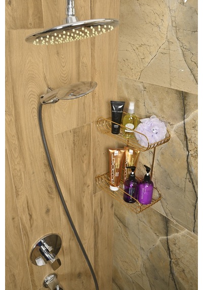 Altın İki Katlı Sabunluk / Şampuanlık /banyo Aksesuarı/köşelik/metal/paslanmaz Altın