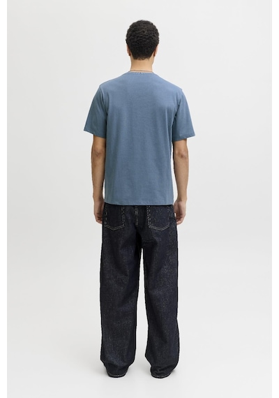 Jack & Jones Erkek Bisiklet Yaka Grafik Baskılı Tişört Mavi