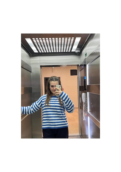 Youknitwear You Angora Çizgili Kazak Mavi