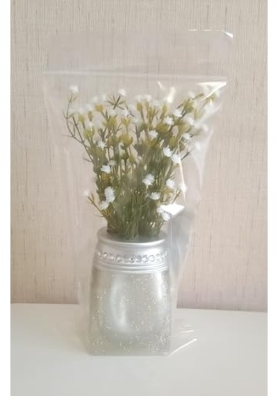 Vazo Dahil,vazo Dahil,vazoda Çiçek,beyaz Yapay Çiçek,vazo Dekoratif Kristal Taşlı Gümüş Poliresin 7x7x15 Çok Renkli