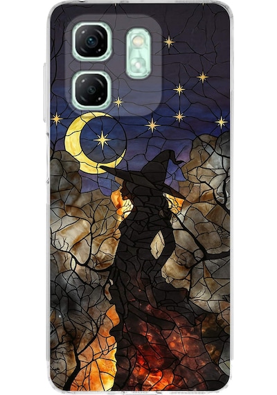 Printify Infinix Smart 9 İle Uyumlu Vitray Cadı Saati Tasarımlı Şeffaf Silikon Kılıf Şeffaf