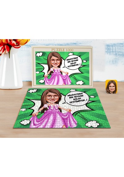 Kişiye Özel Kız Çocuk Kolay Yetişmiyor Karikatürlü 1000 Parça Profesyonel Puzzle-4