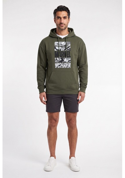 Sup Marvel Yazılı Anime Kapüşonlu Desenli Haki Erkek Sweatshirt 12055 Siyah