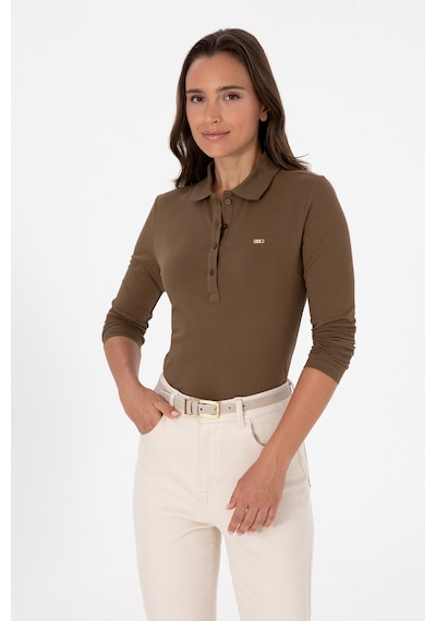 U.S. Polo Assn. Kadın Haki Basic Polo Yaka Sweatshırt 50313593-VR027