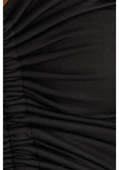Tudors Kadın Slim Fit Dar Kesim Uzun Kollu Büzgülü Siyah Bluz-36922 Siyah