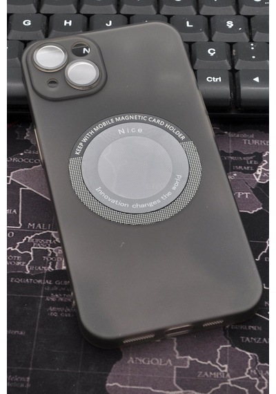 Apple Uyumlu iPhone 13 Uyumlu Siyah Renkli Yarı Şeffaf İnce Sert Kapak Kılıf Kamera Lens Korumalı Siyah -
