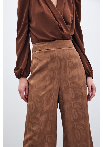 Sateen Jakarlı Salaş Pantolon - Kahve Kahverengi