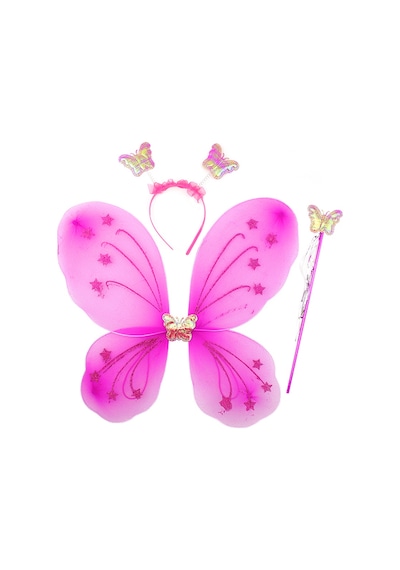Fuşya Renk Kanadı Tacı Ve Sopası 50x37 Cm