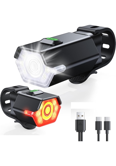 Ht-27 Şarjlı Bisiklet Işığı Ön Arka Flaşlı Usb 4 Mod Stop Lambası Aydınlatma Işık Seti Ip65 Su Geçirmez Lamba Motosiklet Yan Işık Siyah