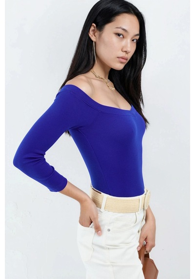 Hiccup Busem Slim Fit Fitilli Crop Bluz Fas Mavisi