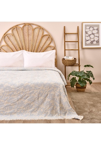 Soft Çiçek Desenli Çift Kişilik Yatak Örtüsü - Mavi - 225x250 Cm Renkli