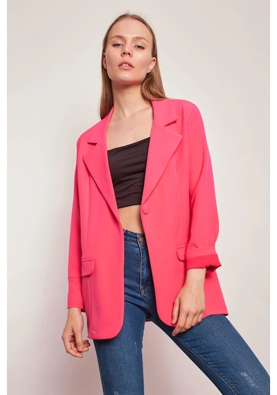 Yakalı Kolu Katlamalı Cep Kapaklı Salaş Boyfriend Oversize Hafif Likralı Kumaş Blazer Ceket-koyu Pembe K.pembe Yakalı Kolu Katlamalı Cep Kapaklı Salaş Boyfriend Oversize Hafif Likralı Kumaş Blazer Ceket-koyu Pembe K.pembe