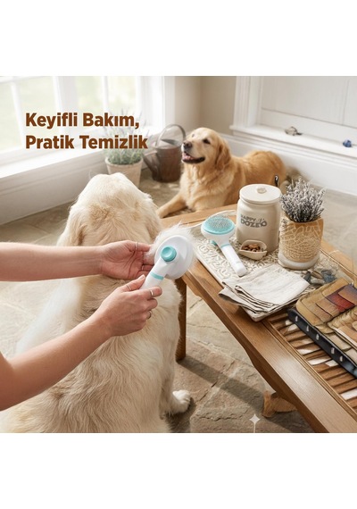 Happy Toozey Ht08 Otomatik Temizlenen Tuşlu Evcil Hayvan Fırçası Kedi Köpek Tüy Toplayıcı Tarak Beyaz