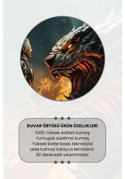 Ejderha Ve Savaşçı Desenli Duvar Halısı Duvar Örtüsü Tapestry Süet Dokulu Kumaş