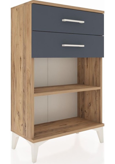 Arges Komodin Tek Raflı 2 Çekmeceli 60x30x96 Çam-antrasit Atlas Çam