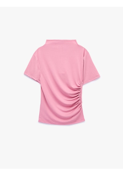 Koton Modal Kumaş Slim Fit Drapeli Kısa Kollu Geniş Dik Yaka Bluz Pembe 7wak70002ek Gül