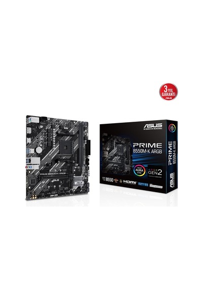 Asus Prıme B550m-k Argb B550 2xddr4 Dp/hdmı 2xm.2 Am4 Anakart-191913
