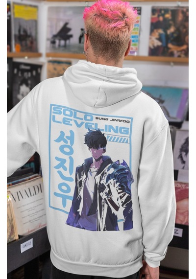 Sevbano Solo Leveling Sung Jinwoo Anime Sırt Baskılı Unisex Oversize Peny beyaz