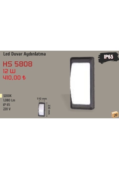12w Led Duvar Aydınlatma, Günışığı, Siyah Kasa Hs 5808 Siyah