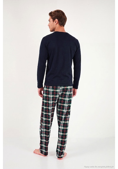 Buratti Ekoseli Cepli Beli Lastikli % 100 Pamuk Regular Fit Pijama Takımı Erkek Pijama Takımı 6572001 Koyu Lacivert