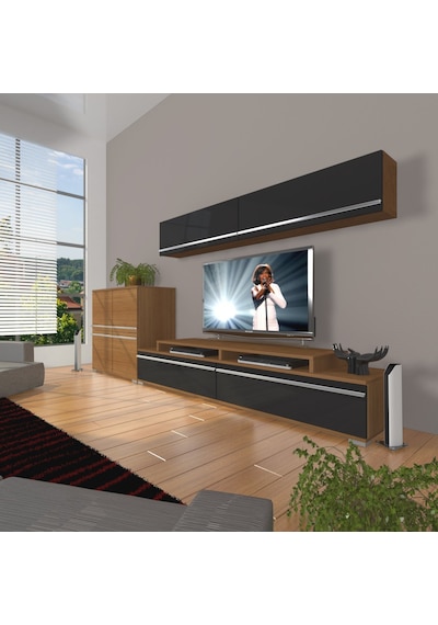 Decoraktiv Ekoflex 6y Mdf Tv Ünitesi Tv Sehpası Ceviz - Siyah