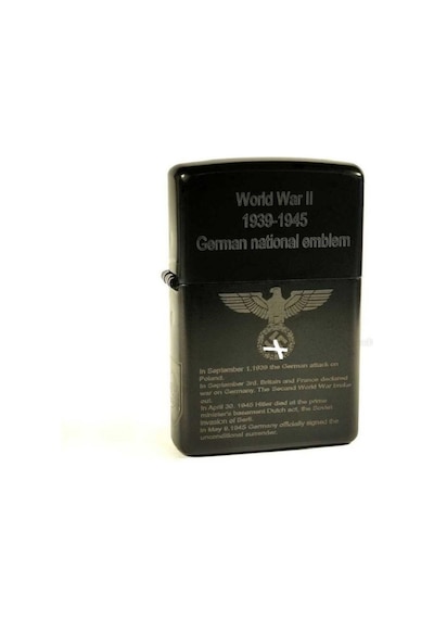 Dört Tarafı Yazılı Alman Kartalı Ww2 Hatıra Çakmağı Swastica Çakmak Siyah Metal Üstüne Silinmez