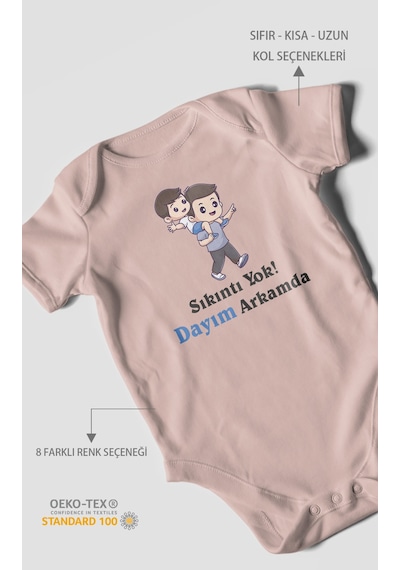 Sıkıntı Yok Dayım Arkamda Baskılı Bebek Zıbını Çıtçıtlı Body %100 Pamuk Kısa Kol Pastel Pembe