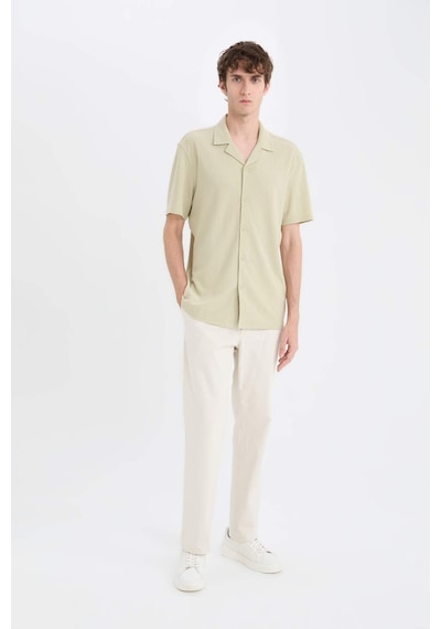 Defacto 	Modern Fit Polo Yaka Dokulu Penye Kısa Kollu Gömlek C4125AX25SM Haki