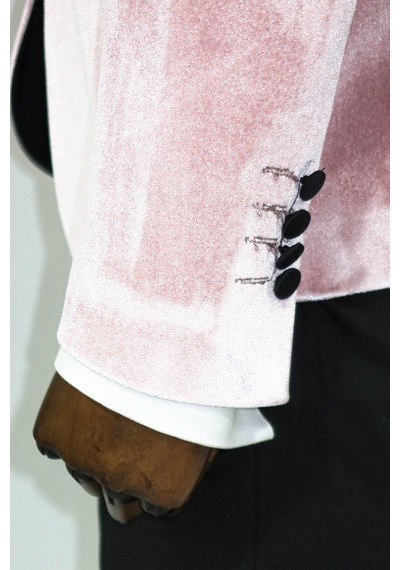 Wessi Kadife Slim Fit Tek Düğmeli Pembe Erkek Balo Ceket - Wessi Pembe