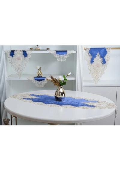 Öykü Aplikeli Güpürlü Kadife Lila Salon Takımı 5 Parça 50x140 Cm 1454 Çok Renkli