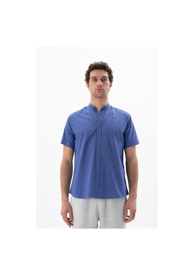 AR-MA Arma Erkek Kısa Kollu Regular Fit Keten Gömlek Y25485116601 Mavi