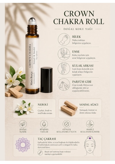 Taç Çakra Roll - %100 Doğal Neroli & Sandal Yağı 10 Ml
