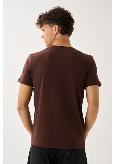 Oversize Bisiklet Yaka Baskılı T-shirt Kahverengi