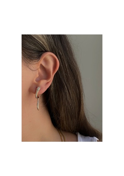 Çelik Rose Gold Kıvrımlı Taşlı Yılan Maureen Küpe -kararma Yapmaz- Pembe