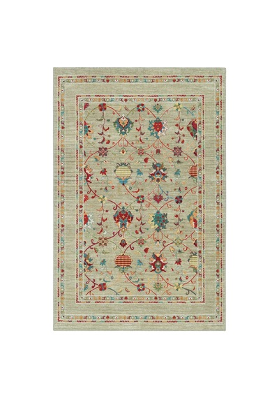 Cool Halı Happy Zeytin Yeşili Halı Çiçekli Vintage Kaymaz Otantik Modern Salon Oturma Odası Halısı Yeşil
