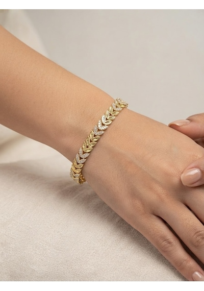 Xuping Kadın Yaprak Tasarım Taş Detay Çelik Bileklik Gold