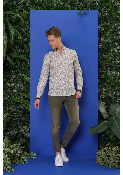 Efor G 1542 Slim Fit Haki Klasik Gömlek Haki