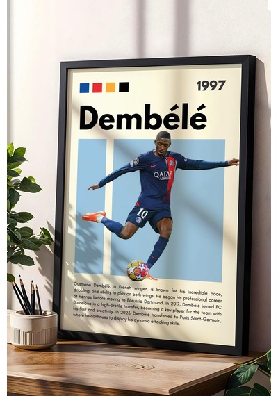 Ousmane Dembele Çerçeveli Tablo - Dekoratif Çerçeveli Futbolcu Poster Tablo